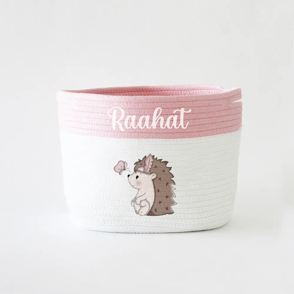 The Tiny Trove Personalized Storage Basket - Small - Hedgehog Theme - Pink