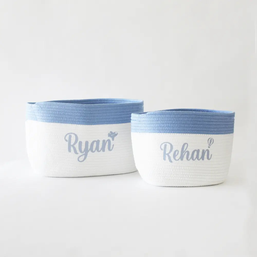 The Tiny Trove Personalized Storage Basket - Set of 2 - Blue