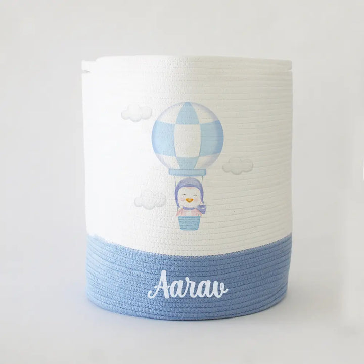 The Tiny Trove Personalized Storage Basket - Large - Hot Air Balloon Theme - Blue