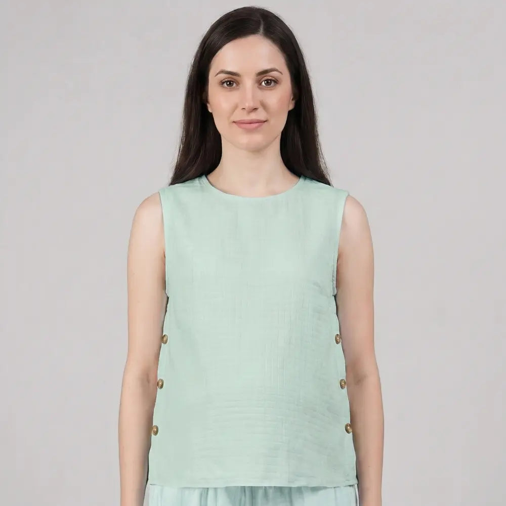 SOL MAMA Side Buttoned Nursing Top - Sea Green
