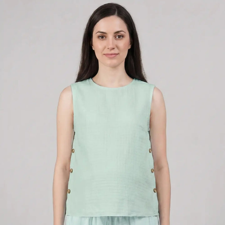 SOL MAMA Side Buttoned Nursing Top - Sea Green