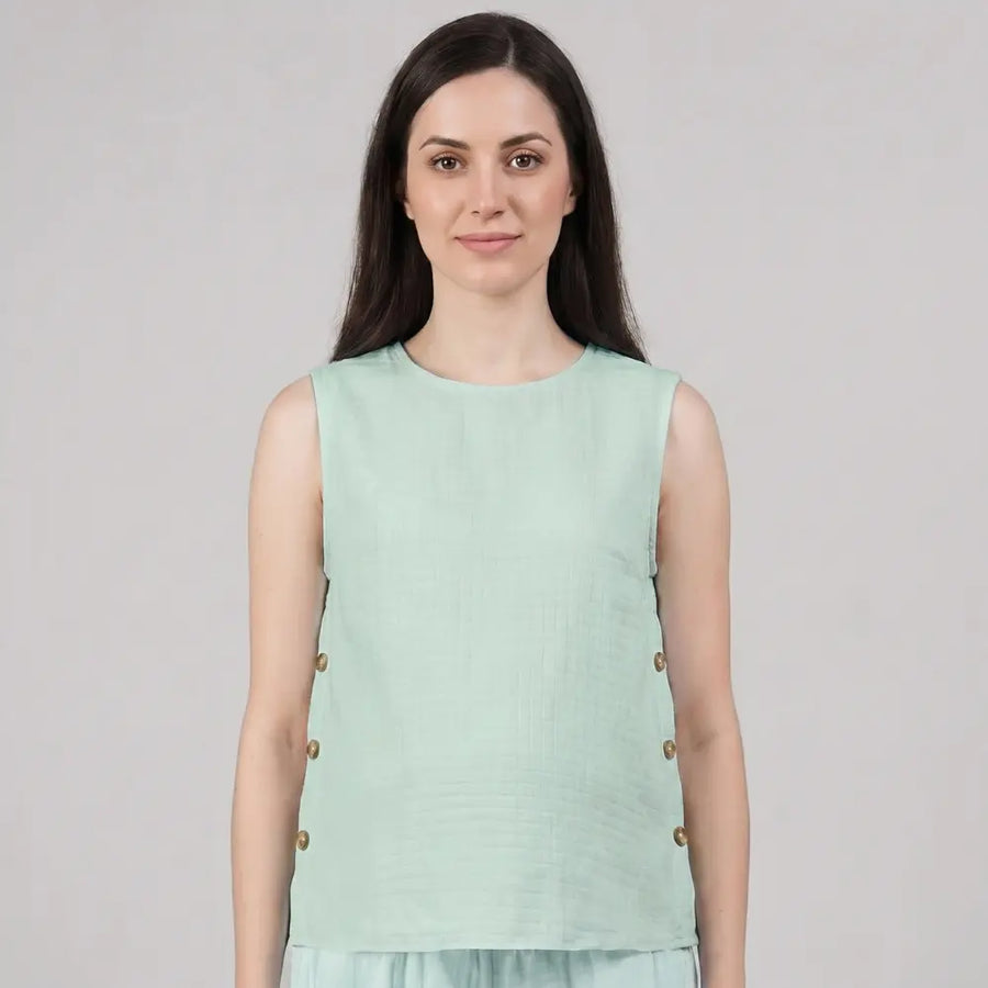 SOL MAMA Side Buttoned Nursing Top - Sea Green