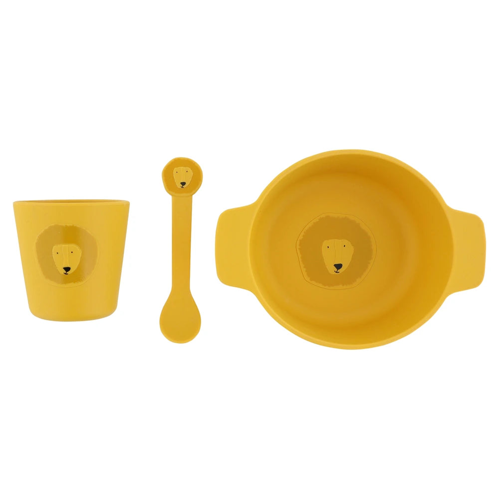 Trixie Silicone First Meal Set | 100% Food-Grade Silicone Feeding Set with Bowl, Cup &amp; Spoon for Baby Weaning &amp; Self-Feeding | 4 Months Onwards | Mr. Lion