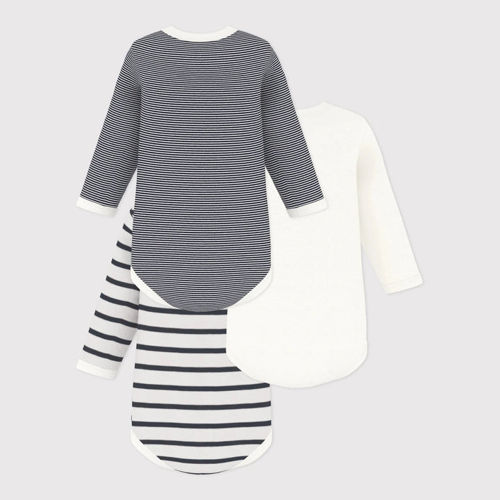 Petit Bateau Unisex Cotton Long Sleeved Stripped Bodysuits - Pack of 3