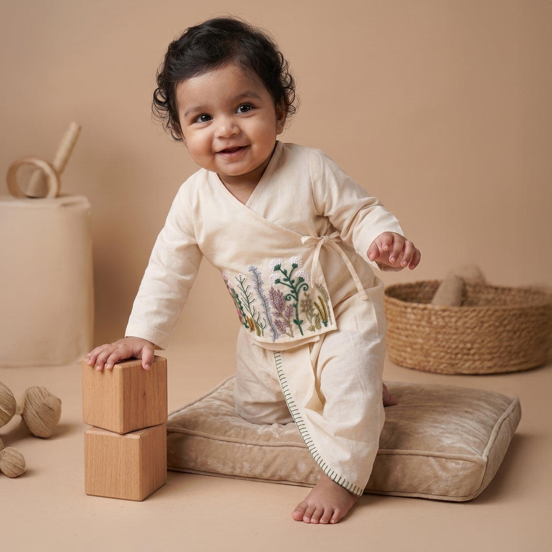 PureCloth.Co Co Jamna Set for Newborn Boys Chanderi Silk - Off-White