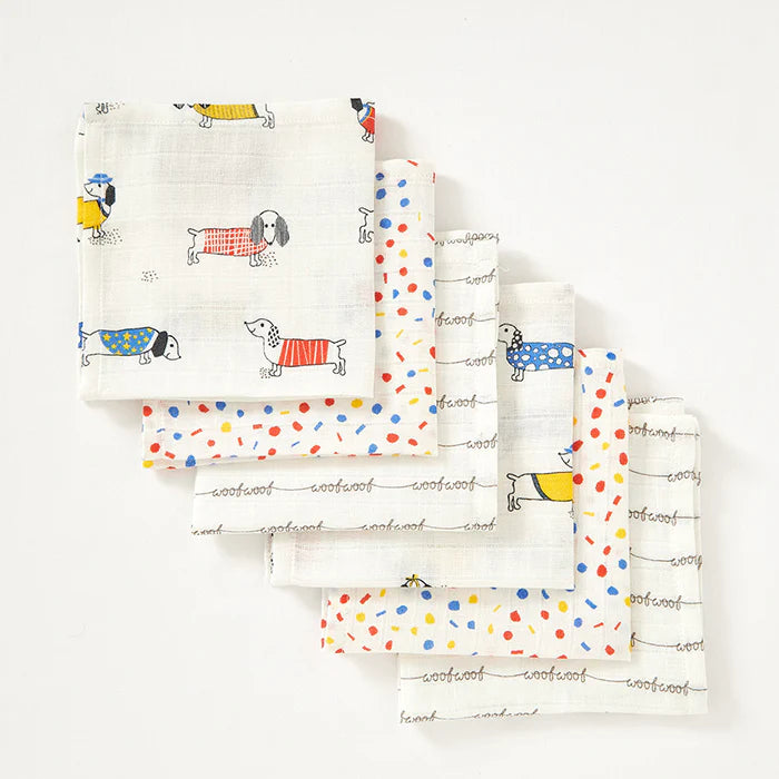 Annasimona Kids Fido Muslin Wash Cloths - Set of Six - ONE SIZE