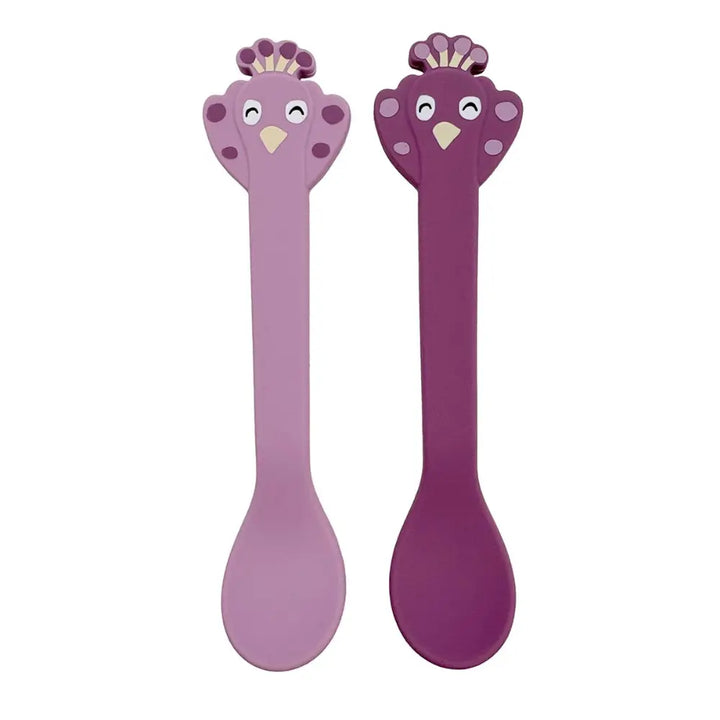 Trixie Silicone Baby Spoon Set | 100% Food-Grade Silicone First Feeding Spoons with Stainless Steel Core for Self-Feeding &amp; Weaning | 2-Pack | 4 Months Onwards | Mrs. Peacock