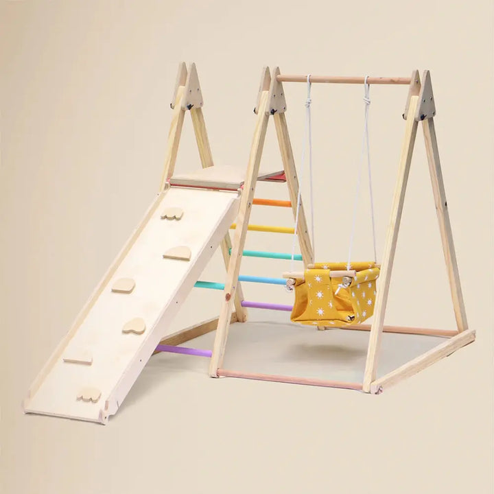 Curious Cub 4-in-1 Indoor Jungle Gym | Climbing Triangle with slide, swing, rock climbing and ladder | Toddler Gym | Ages 1-5 Yrs