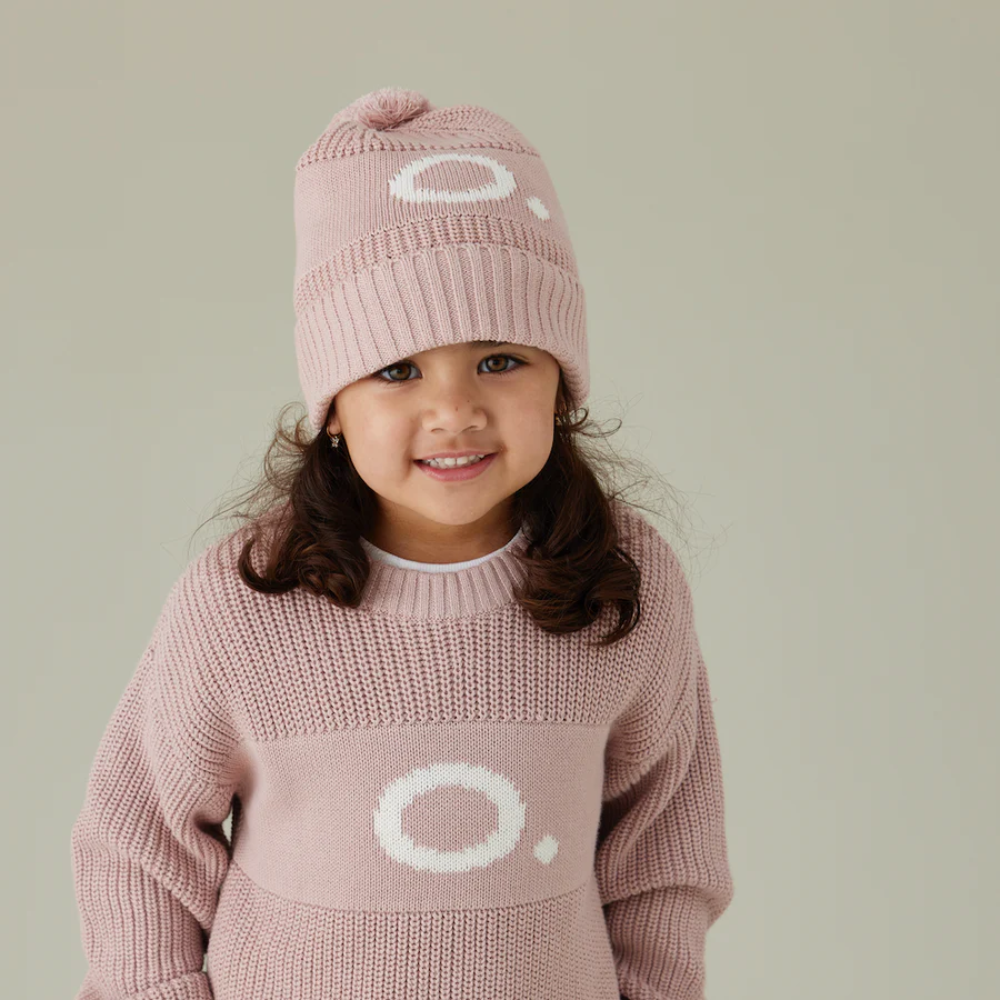 NamelyCo Chunky Knit Letter Beanie - Ballet