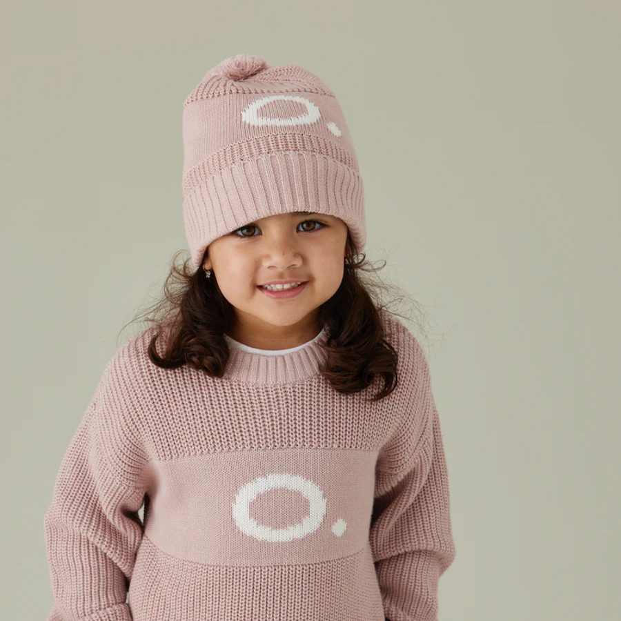 NamelyCo Chunky Knit Letter Beanie - Ballet