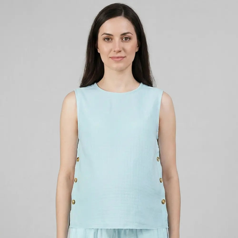 SOL MAMA Side Buttoned Nursing Top - Light Blue