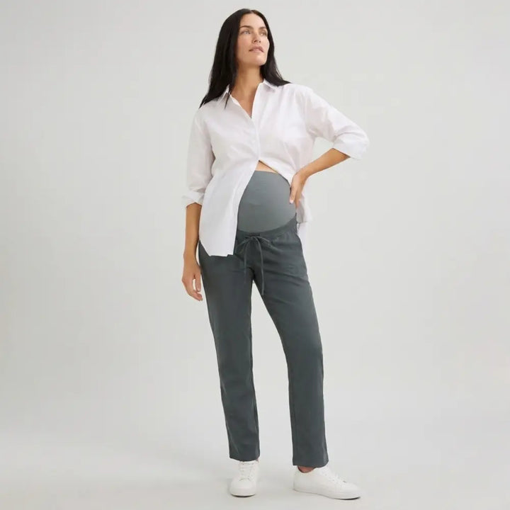 SOL MAMA Drawstring Over Bump Pants - Dark Grey
