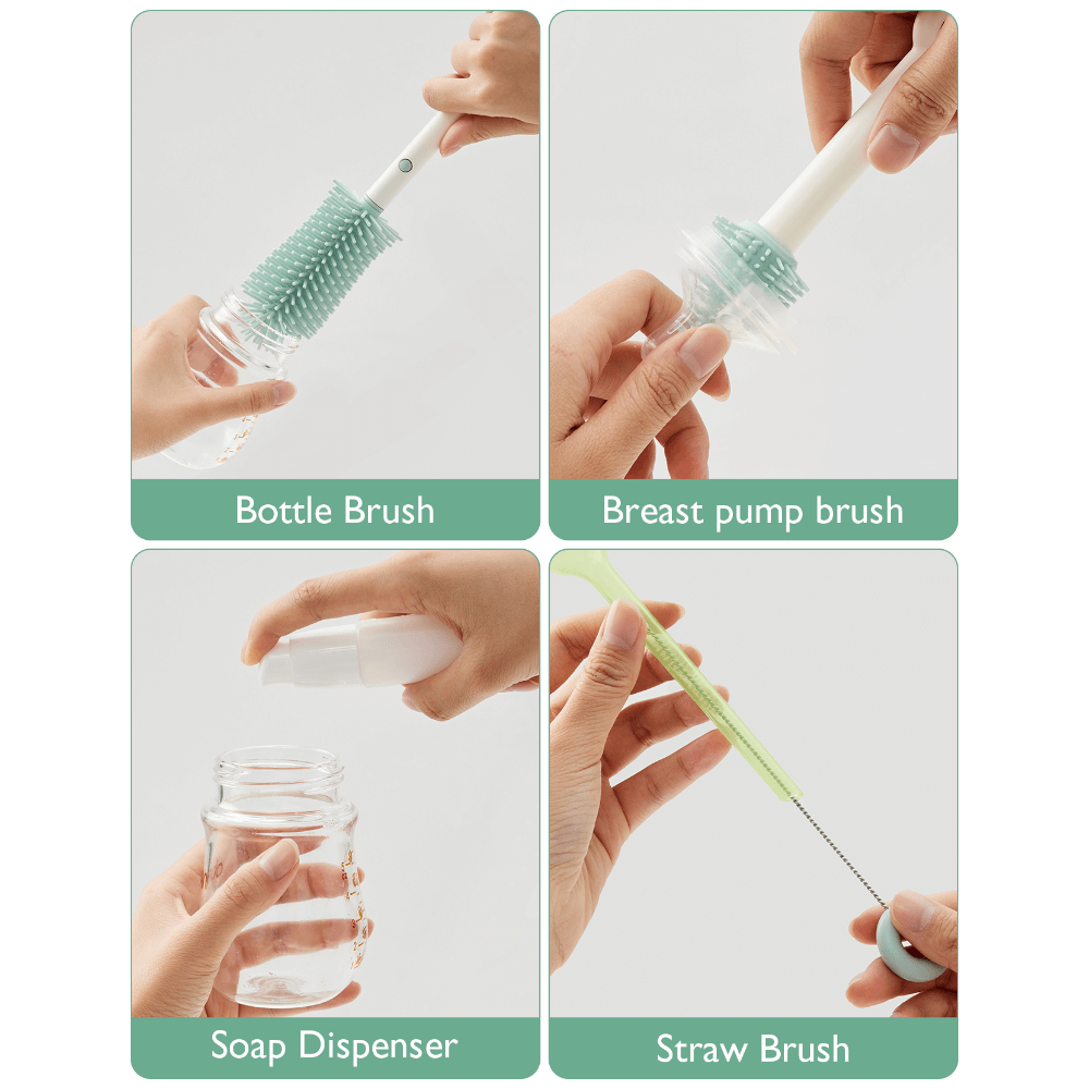Momcozy Weaning Accessories Push-Press Design Bottle Brush Kit - Classic Style Green