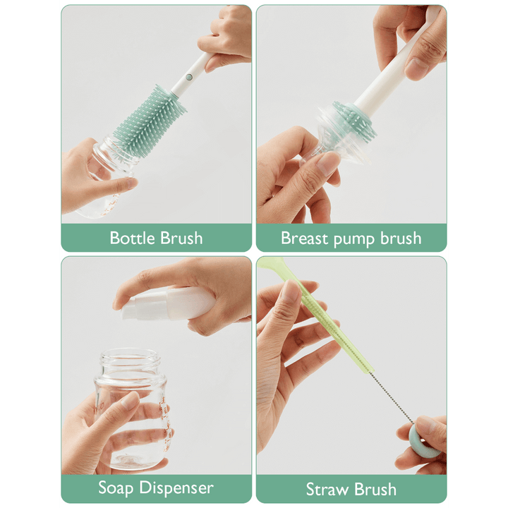 Momcozy Weaning Accessories Push-Press Design Bottle Brush Kit - Classic Style Green