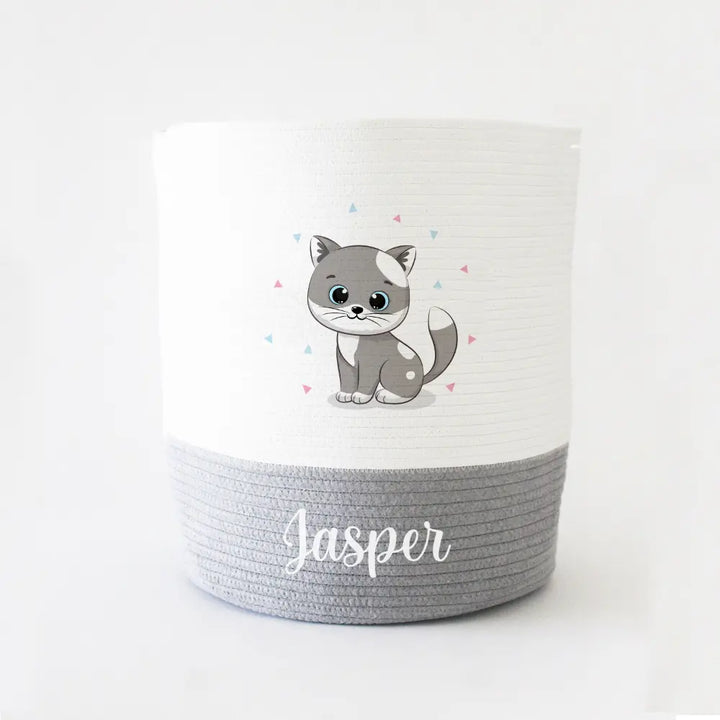 The Tiny Trove Storage Basket - Large - Kitten Theme - Grey