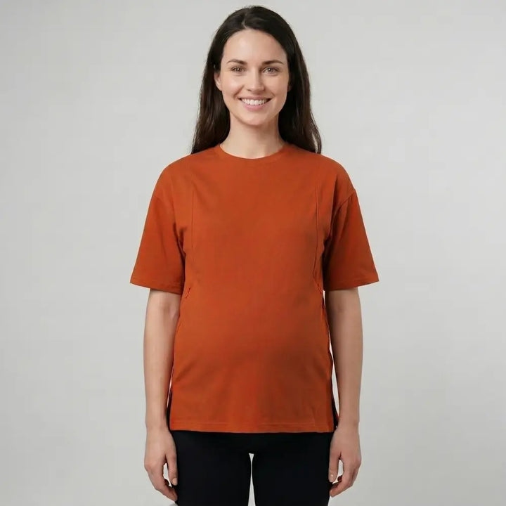 SOL MAMA Double Zip Nursing Top - Rust