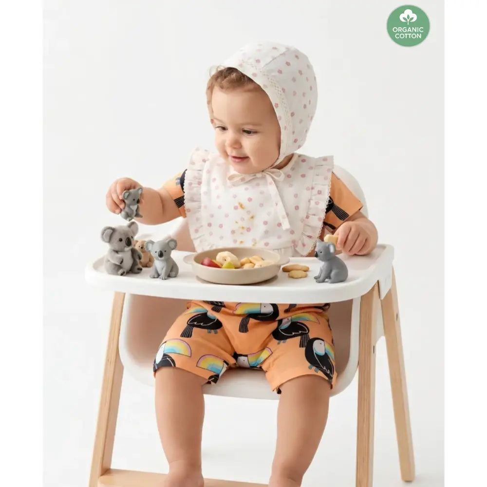 Sweetlime By As Organic Cotton Rosy Charm Bib &amp; Bonnet- White - 0-12M