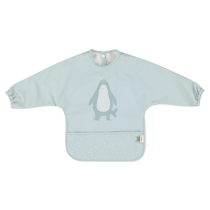 Trixie Waterproof Long Sleeve Baby Bib | Full-Coverage Feeding Bib with Food Catcher Pocket &amp; Easy-Clean Design | 6 Months Onwards | Mr. Shark