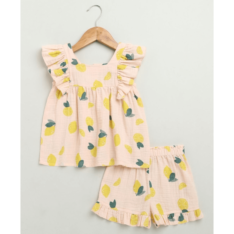 Sweetlime By AS Yellow Lemon Print Ruffle Organic Cotton Co-ord Set
