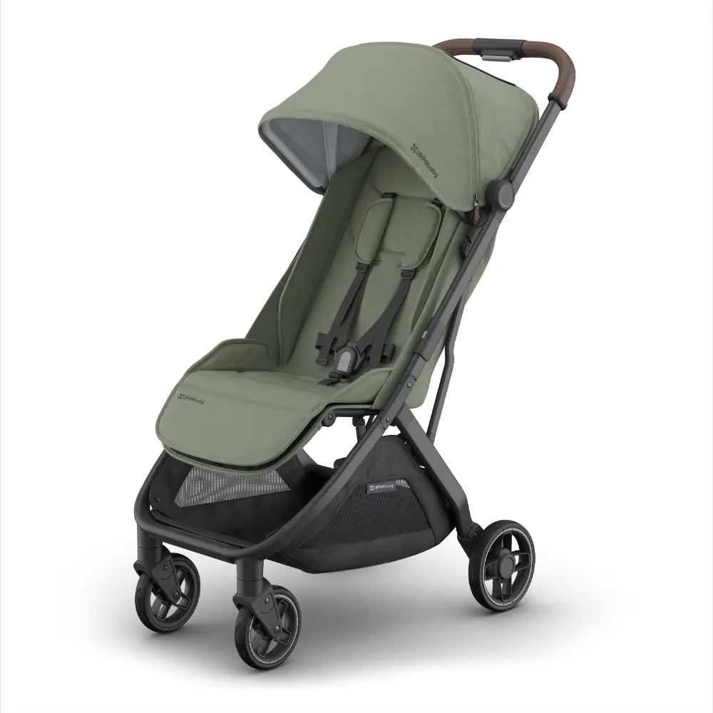 UPPAbaby Minu V3 Stroller, Travel/Cabin Friendly, Compact, Lightweight, One Hand Fold, Flat Recline, Carry Strap, Suitable from Birth - Evelyn/Meadow Green