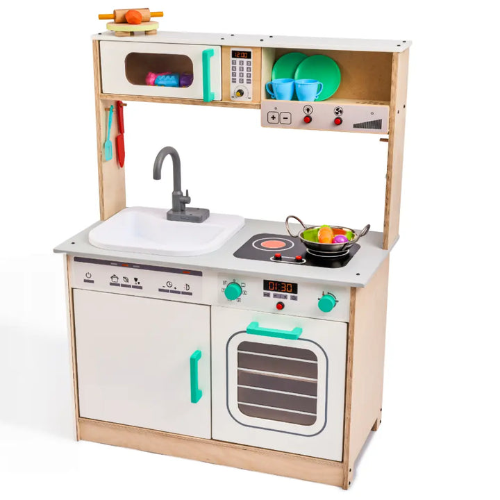 Curious Cub Wooden Kitchen Set with Real Running Water Sink | Pretend Play Cooking Station | Montessori-Inspired | Ages 1-7