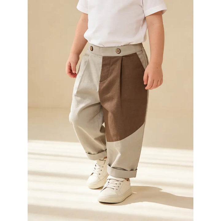 The Baby Trunk Unisex Comfy Patch Pants - Beige+Brown