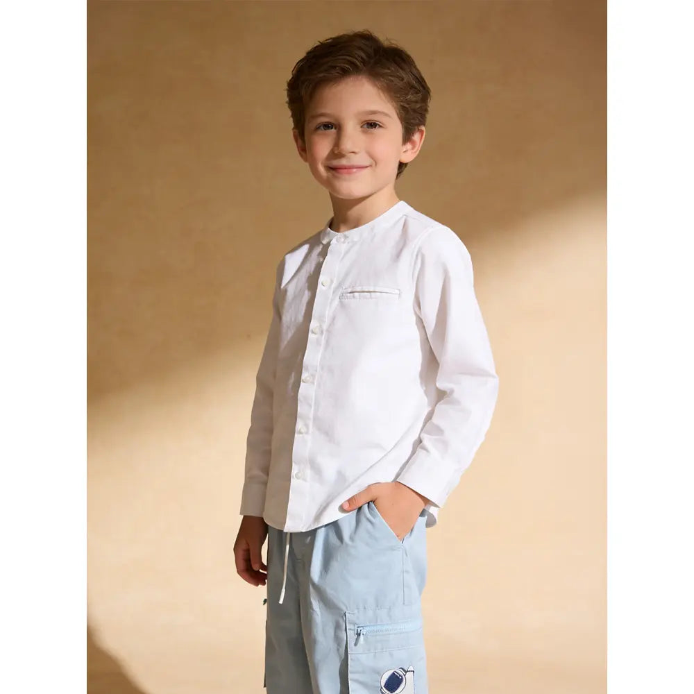 The Baby Trunk Unisex White Band Collar Shirt | 0 to 24 Months