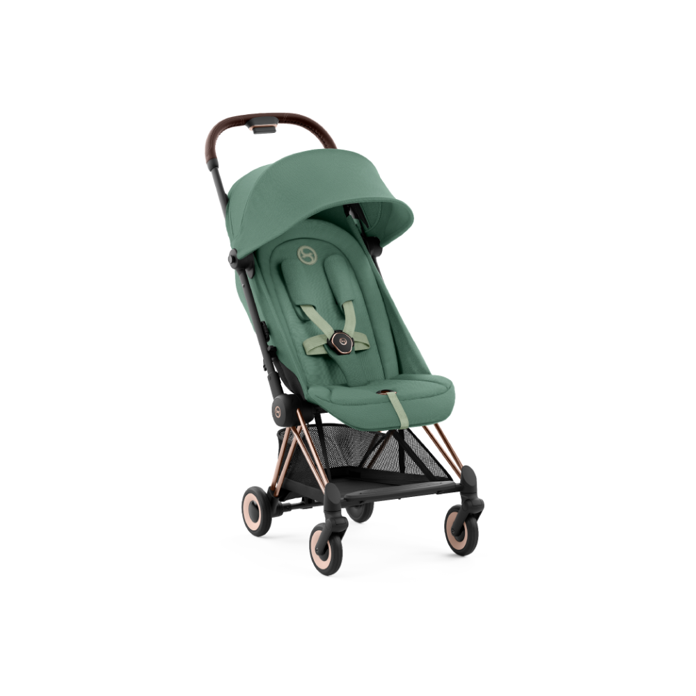 Cybex COYA Compact Travel Friendly Stroller - Leaf Green Rosegold Frame