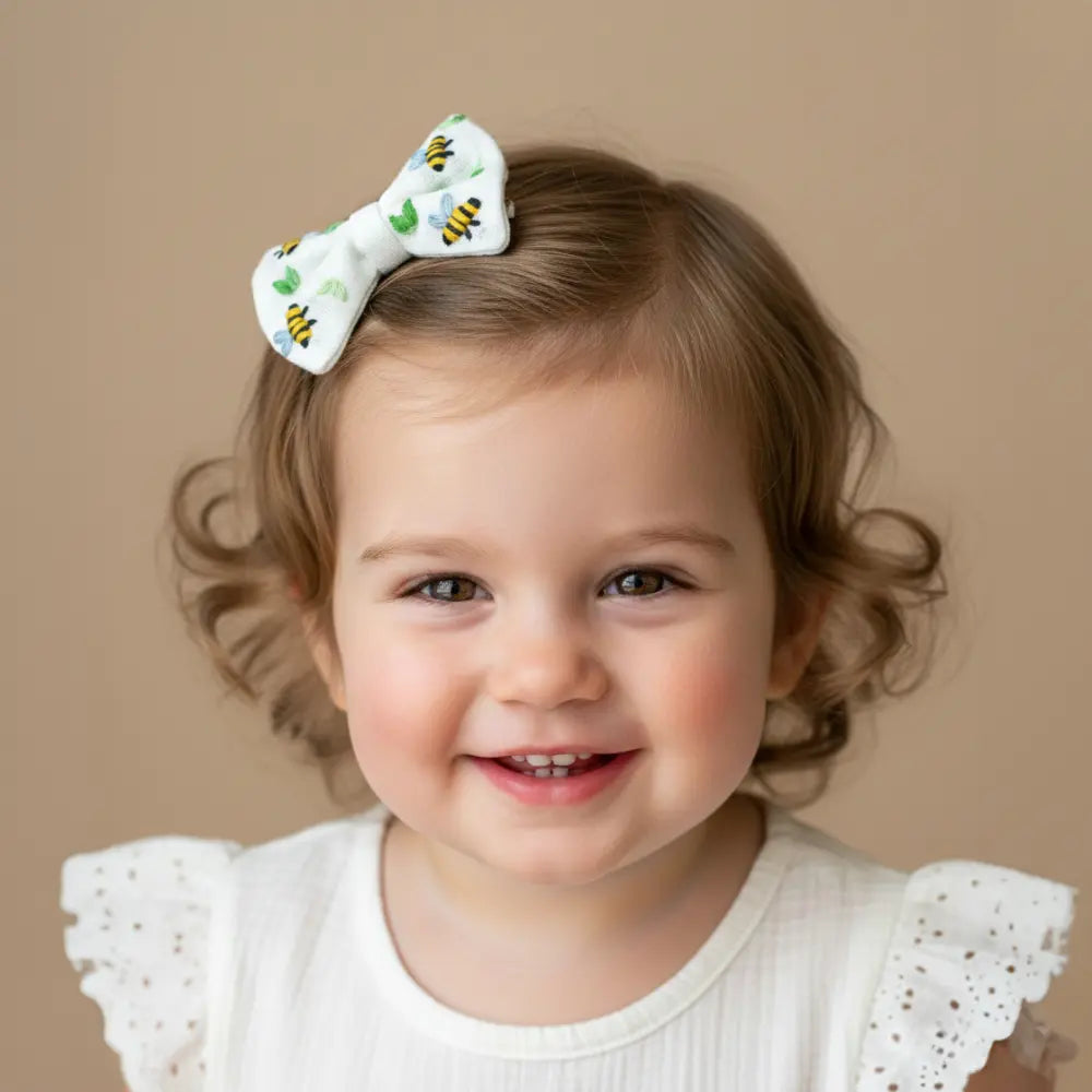 PureCloth.Co Bumble Bee Embroidered Cotton Hair Bows