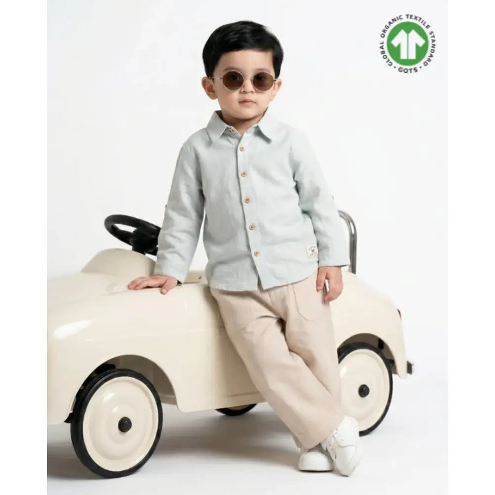 Sweetlime By As The Little Explorer Mint &amp; Khaki Cotton Co-ord Set - Mint &amp; Beige