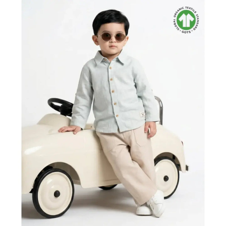 Sweetlime By As The Little Explorer Mint &amp; Khaki Cotton Co-ord Set - Mint &amp; Beige
