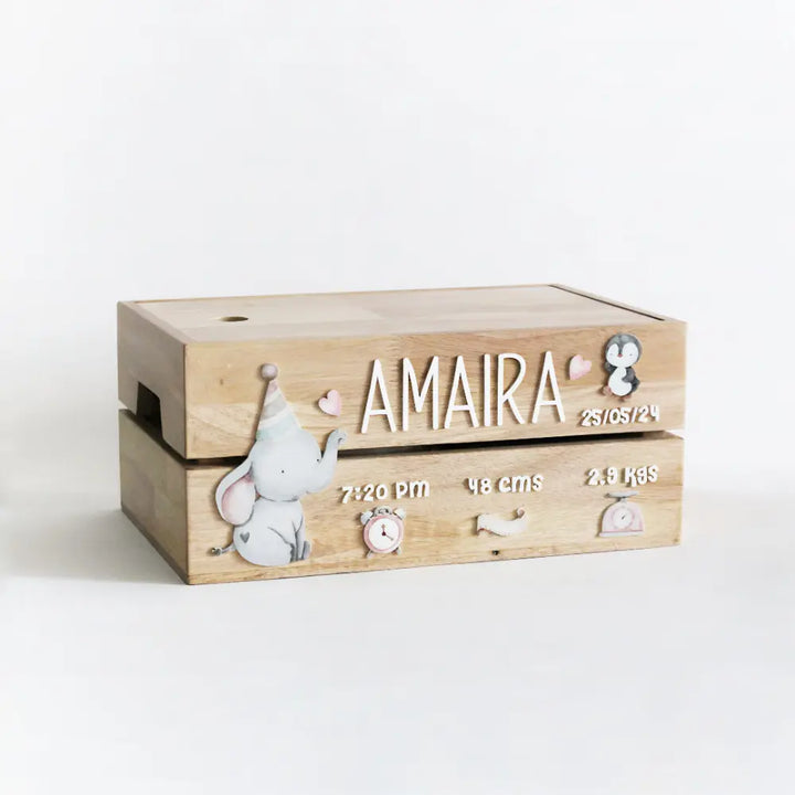 The Tiny Trove Personalized Wooden Box - Birth Statistics Girl Theme