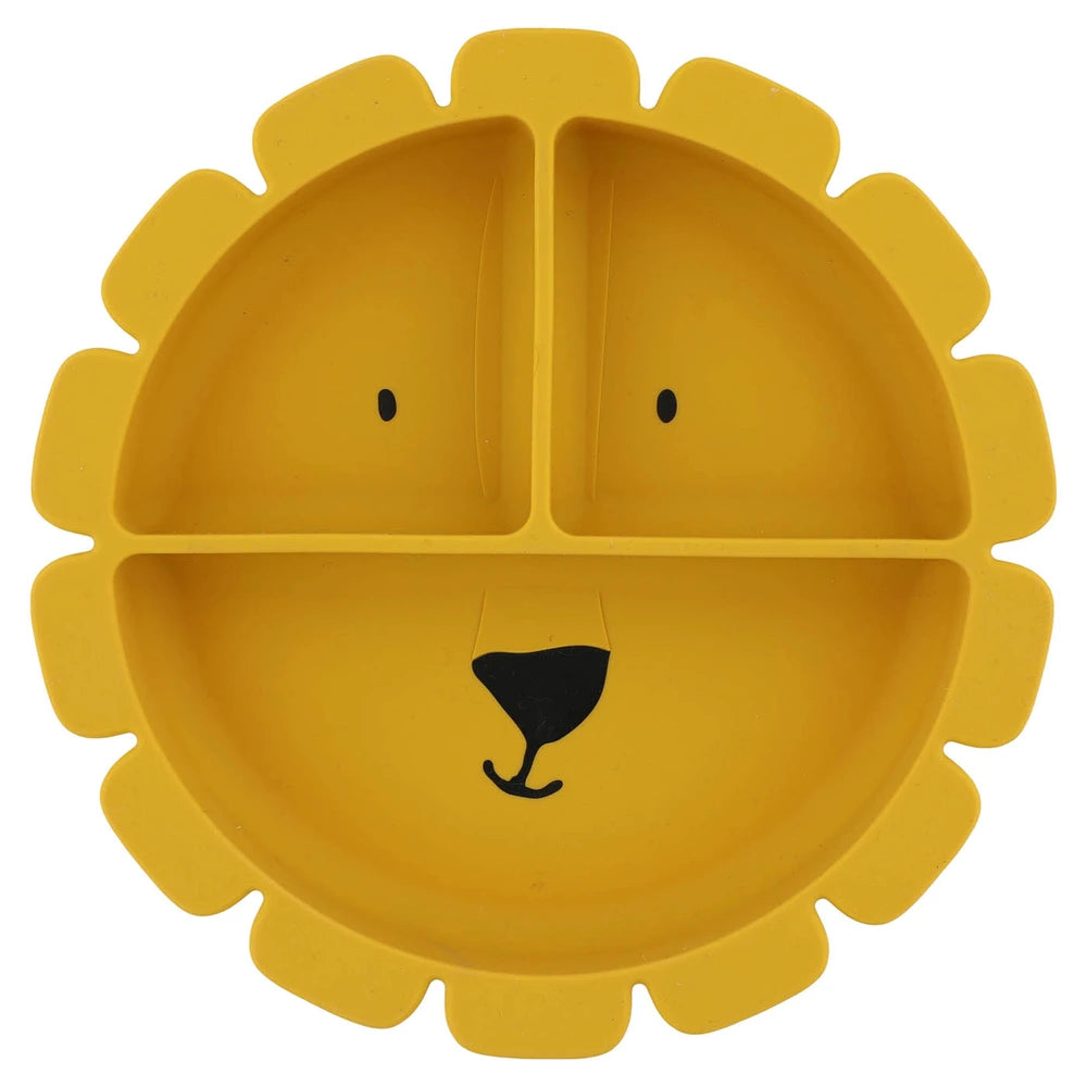 Trixie Silicone Divided Suction Plate | 100% Food-Grade Silicone Plate with Stick &amp; Stay Base, Compartments &amp; Easy-Clean Design | 4 Months Onwards | Mr. Lion