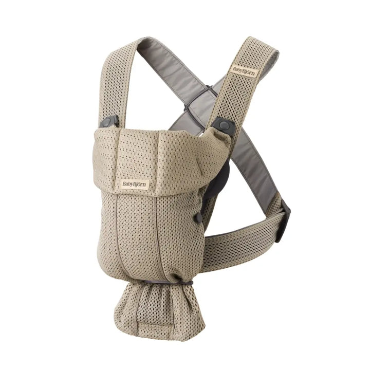 BabyBjorn Mini Baby Carrier, Soft &amp; Lightweight Mesh Fabric, 3 Carrying Positions, Ergonomic Hip and Head Support, Adjustable Waistbelt &amp; Cross Straps, Easy to Use, Birth to 12 Months (upto 11kg) - Grey Beige