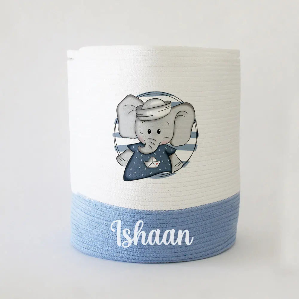 The Tiny Trove Personalized Storage Basket - Large - Sailor Theme - Blue