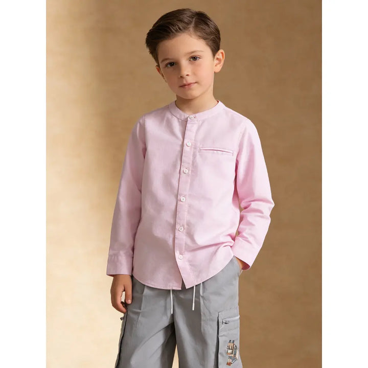 The Baby Trunk Unisex Pink Band Collar Shirt | 0 to 24 Months