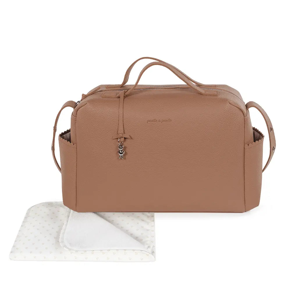 Pasito a Pasito Diaper Bag with Changing Mat, Large Capacity Water-Resistant Bag with Multi-Pocket Organizer, Insulated Bottle Pocket, Shoulder &amp; Stroller Straps, Icon Eco Leather - Caramel