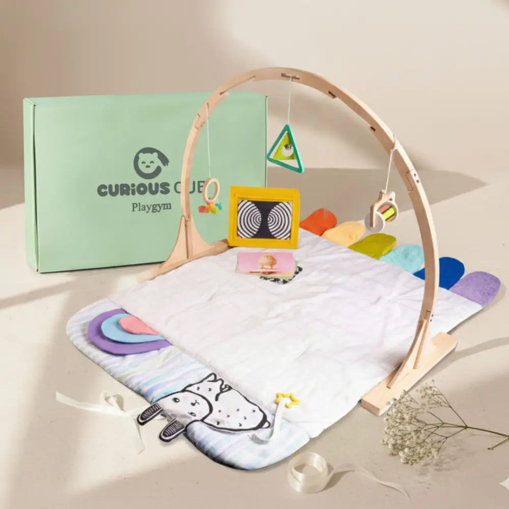 Curious Cub Wooden Baby Play Gym | 11-in-1 Montessori Activity Gym &amp; Playmat | Newborn Sensory Development Toy | 0-12 Months