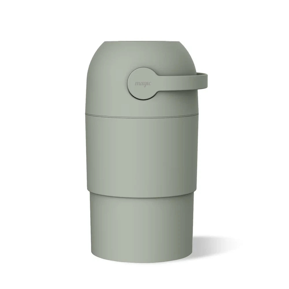 Magic THOTH M Diaper Pail, Odorless Nappy Bin, Compact &amp; Space-Saving Design, Compatible with Regular Plastic Bags, Converts for 2nd Life Use, Holds Up to 25 Newborn Diapers - Lichen