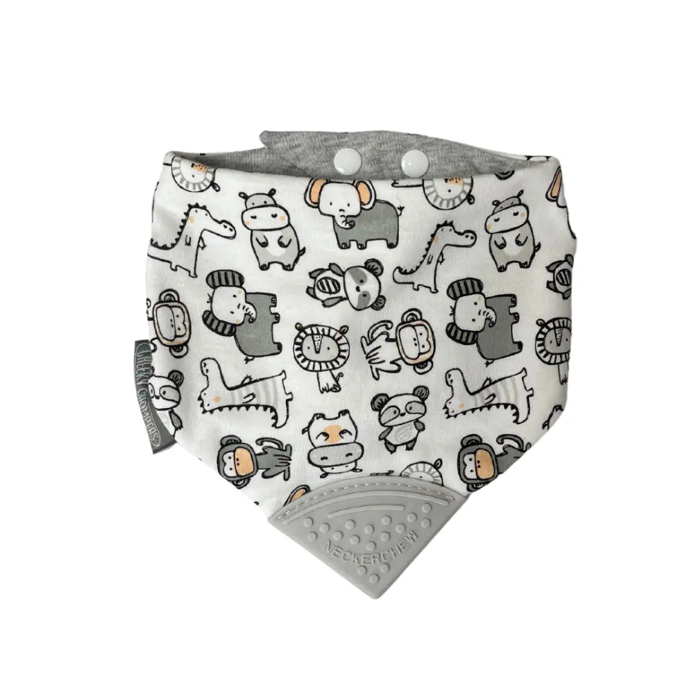 Cheeky Chompers Neckerchew for Babies &amp; Toddlers, Reversible Bib with Attached Silicone Teether, Super Absorbent, BPA-Free, 2–24 Months - Panda Pals