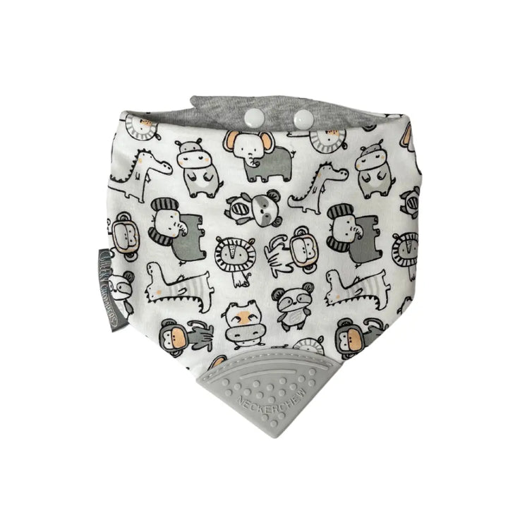 Cheeky Chompers Neckerchew for Babies &amp; Toddlers, Reversible Bib with Attached Silicone Teether, Super Absorbent, BPA-Free, 2–24 Months - Panda Pals