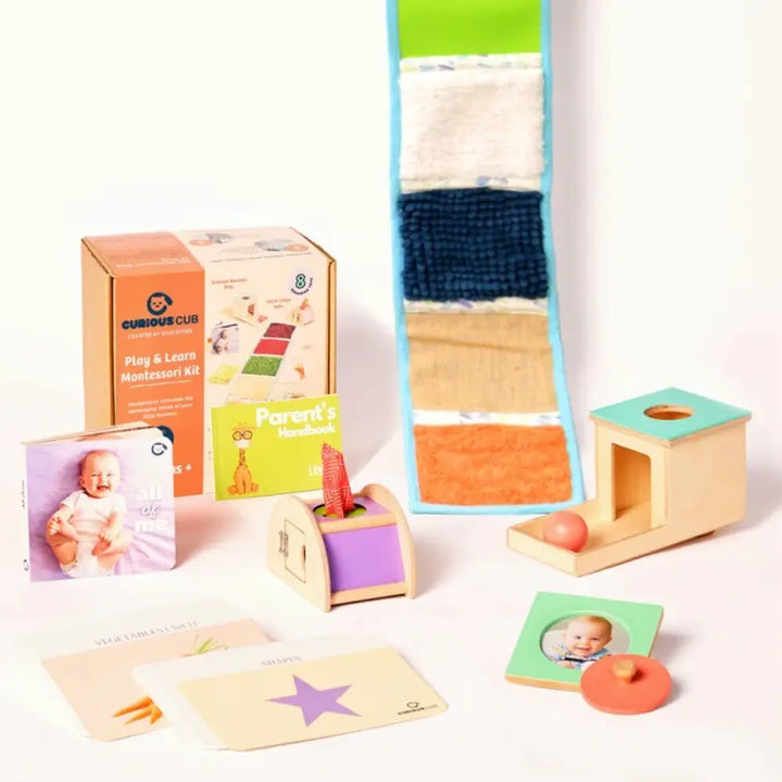 Curious Cub Montessori Box 4 | Baby Learning Toy Set | Object Permanence Box, Sensory Mat &amp; Puzzles | 7+ Months