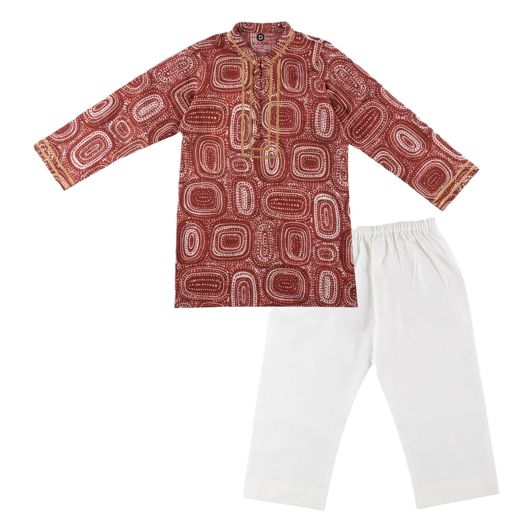 Dulaar Cotton Kurta Pyjama Set for Boys (Gota Work)-Red Dunes