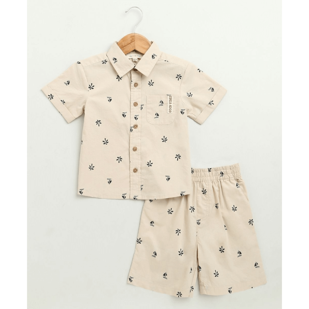 Sweetlime By AS Beige Boat Printed Cotton Poplin Co-ord Set