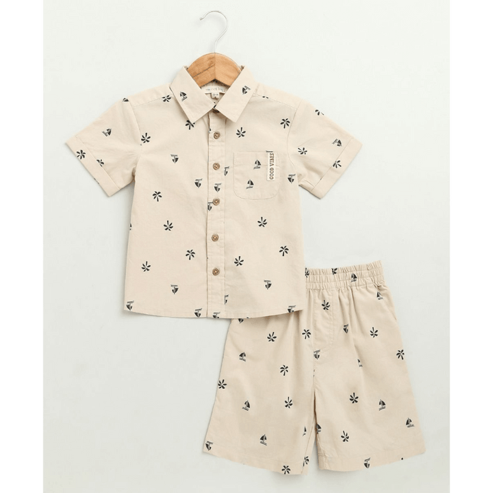 Sweetlime By AS Beige Boat Printed Cotton Poplin Co-ord Set