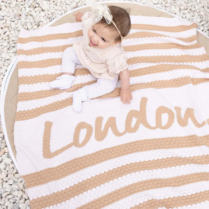 NamelyCo Bubble Stripe Name Blanket - Almond Stripe