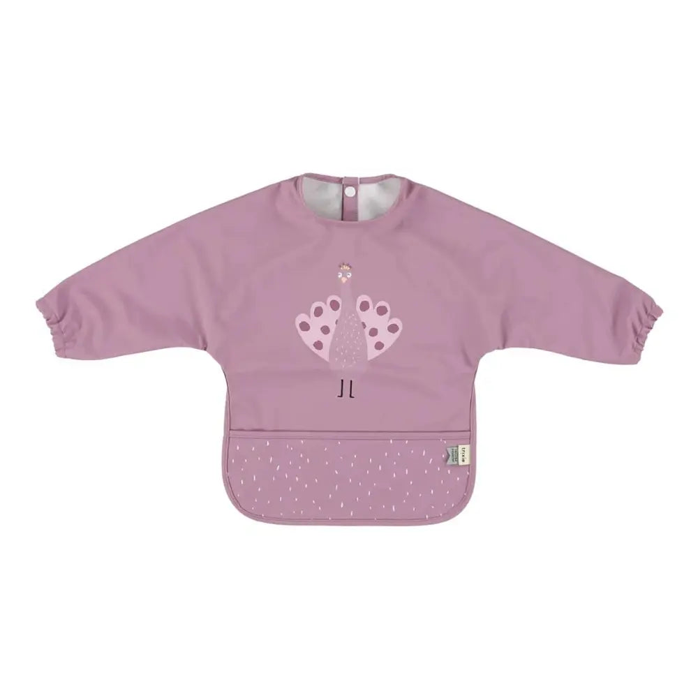 Trixie Waterproof Long Sleeve Baby Bib | Full-Coverage Feeding Bib with Food Catcher Pocket &amp; Easy-Clean Design | 6 Months Onwards | Mrs. Peacock