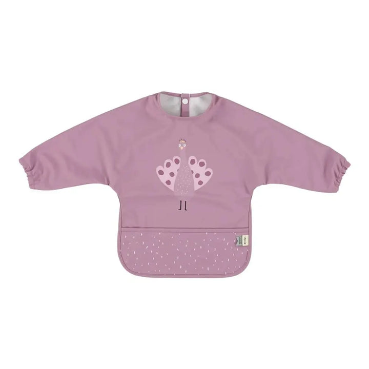 Trixie Waterproof Long Sleeve Baby Bib | Full-Coverage Feeding Bib with Food Catcher Pocket &amp; Easy-Clean Design | 6 Months Onwards | Mrs. Peacock