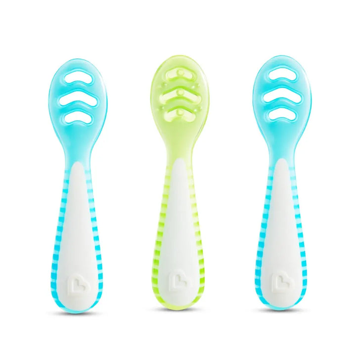 Munchkin Gentle Dip Multistage Infant Spoon Set, Silicone Self-Feeding Spoons for Baby-Led Weaning, Stage 1 &amp; Stage 2, BPA-Free, 4+ Months - Blue / Green