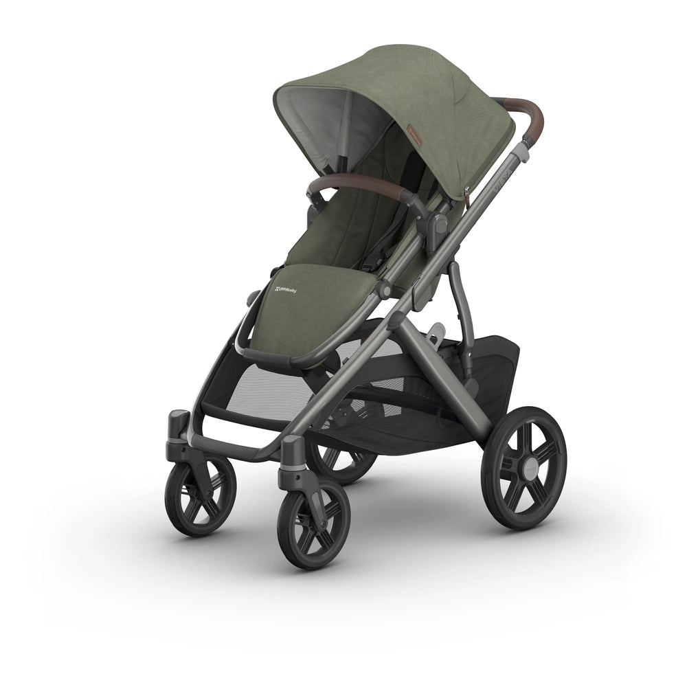UPPAbaby Vista V3 Reversible Seat Stroller, Flat Recline, Multiple Seat Configurations, Converts to Sibling Stroller, Includes Insect Net and Rain Cover, up to 4 Years - Evelyn/Meadow Green